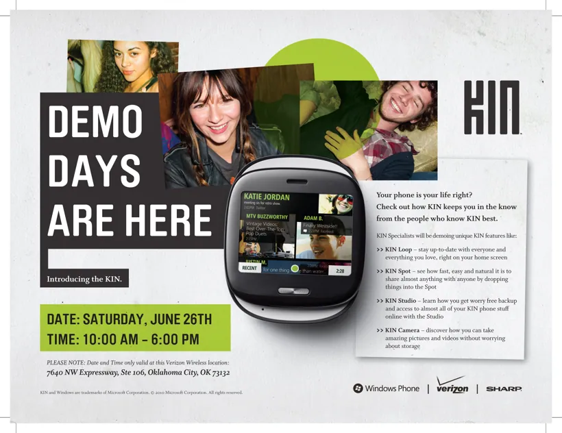 Microsoft KIN demo-day flyer