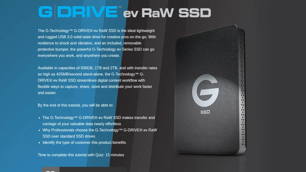 G-DRIVE ev RaW SSD course title screen