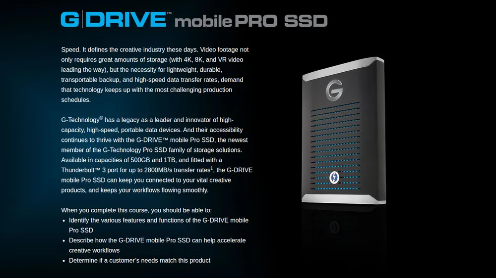 G-DRIVE mobile Pro SSD course title screen