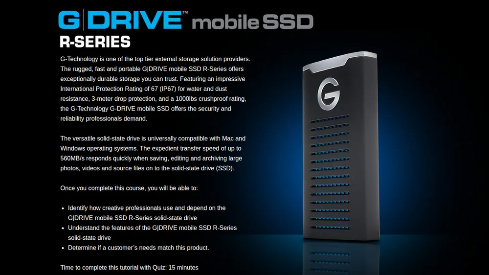 G-DRIVE mobile SSD R-Series course title screen