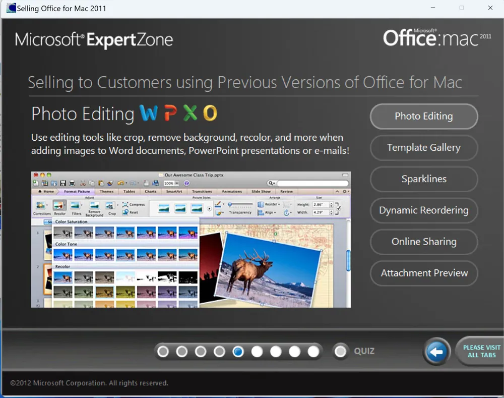 Office for Mac 2011 Sales Scenarios course title screen