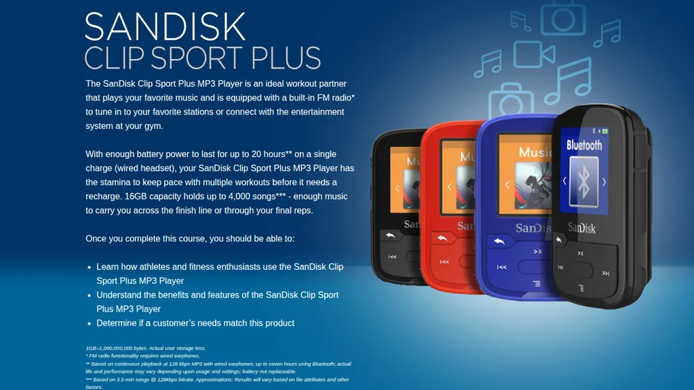 SanDisk Clip Sport Plus course title screen