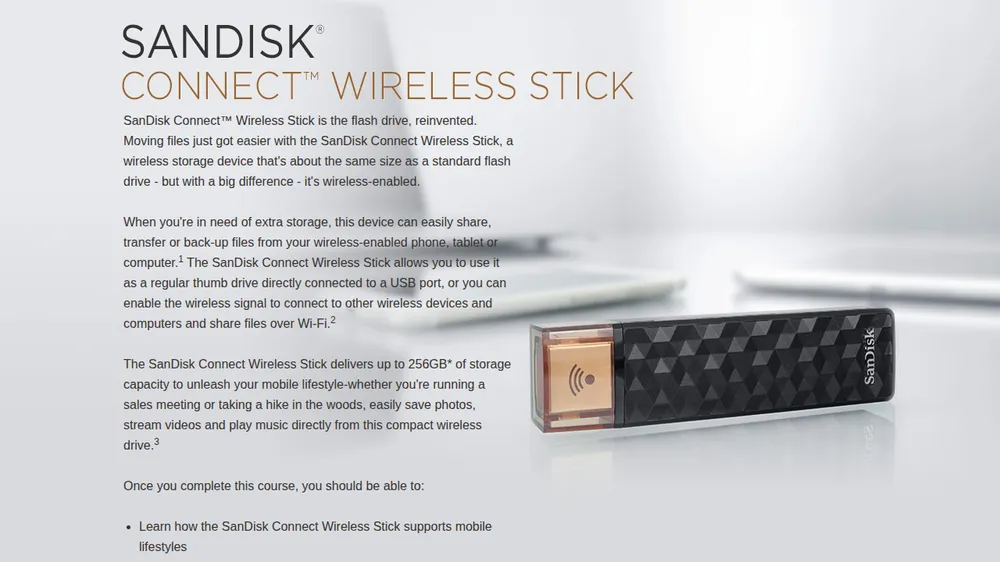 SanDisk Connect Wireless Stick course title screen