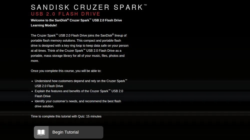 SanDisk Cruzer Spark USB 2.0 Flash Drive course title screen