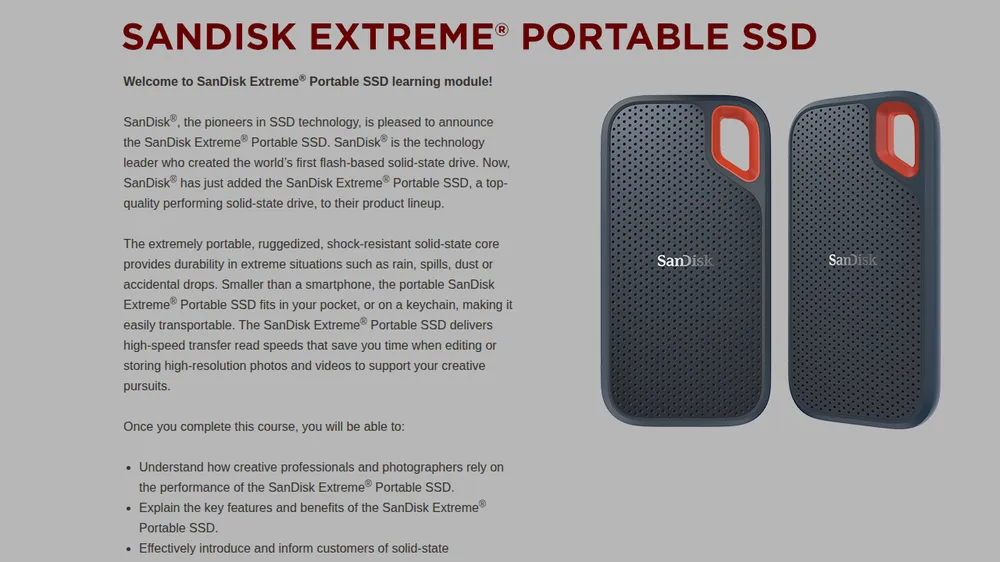 SanDisk Extreme Portable SSD course title screen