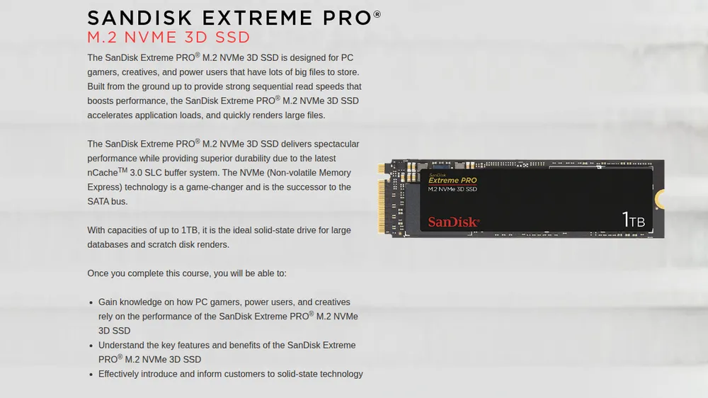 SanDisk Extreme PRO M.2 NVMe 3D SSD course title screen