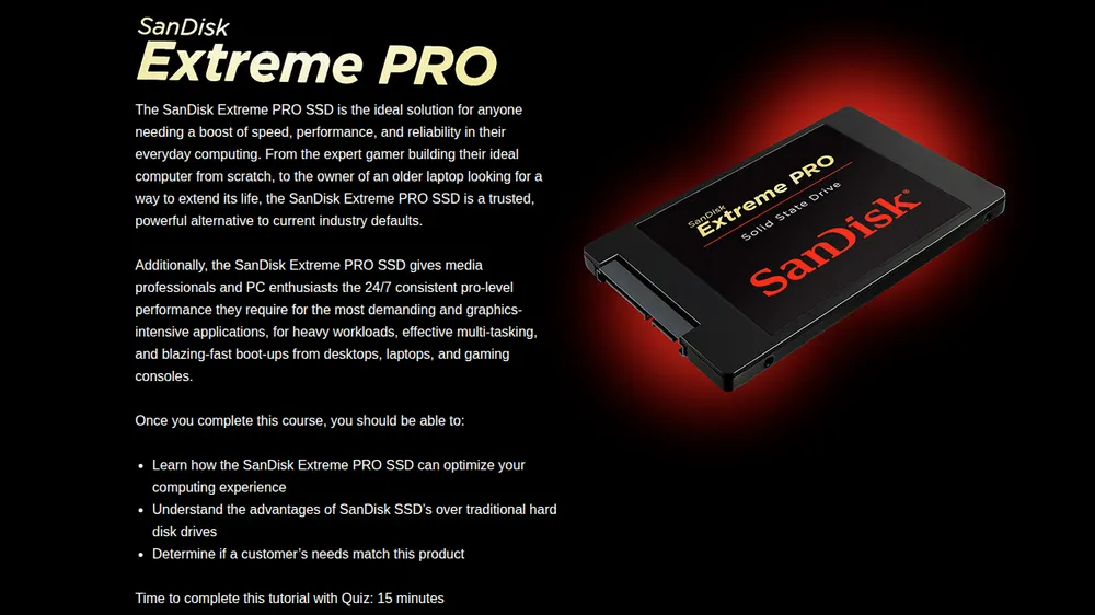 SanDisk Extreme PRO SSD course title screen