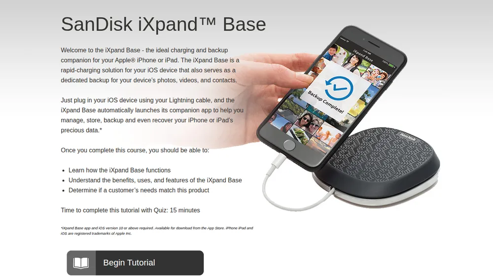 SanDisk iXpand Base course title screen
