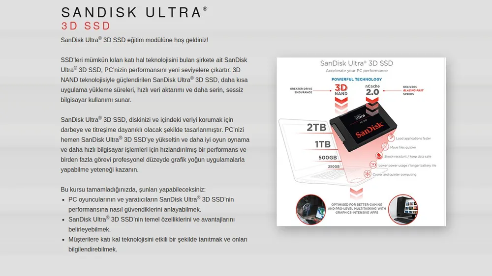 SanDisk Ultra 3D SSD (Turkish) course title screen