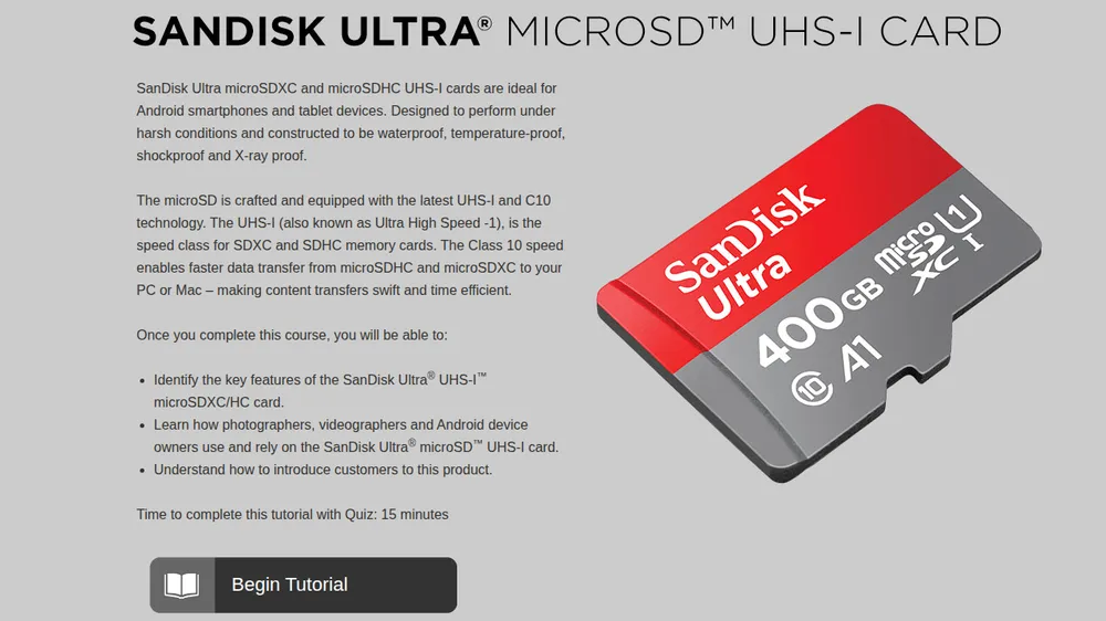 SanDisk Ultra microSD UHS-I Card course title screen