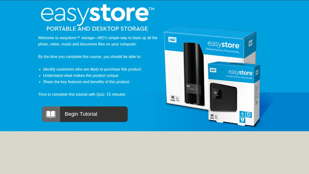 WD easystore Portable and Desktop Storage course title screen