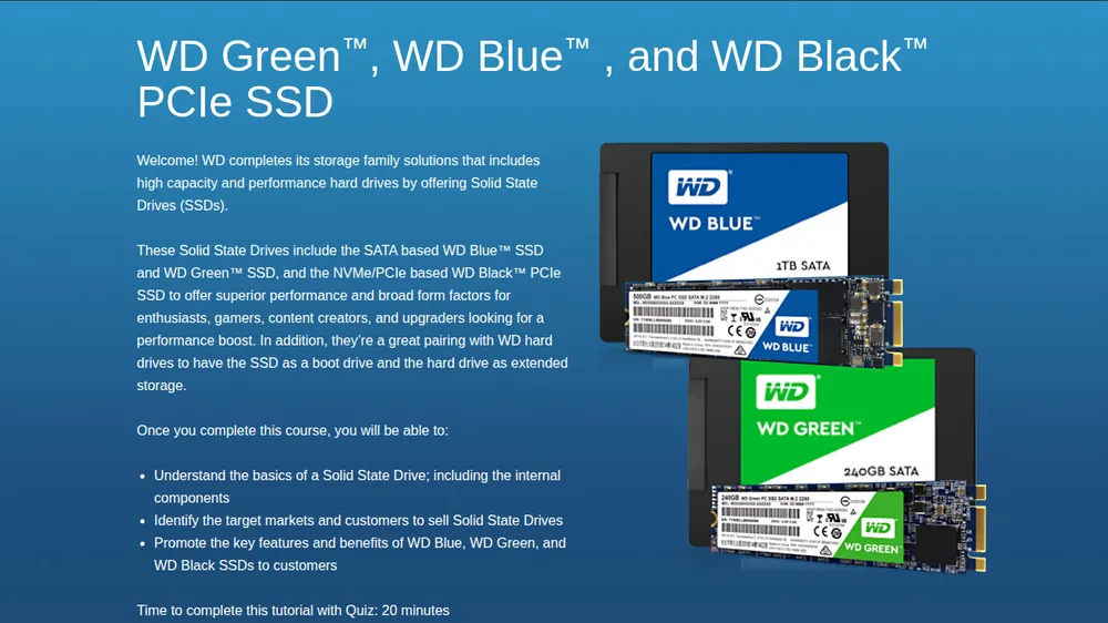 WD Green, WD Blue and WD Black SSDs course title screen